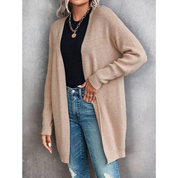 Drop Shoulder Duster Cardigan sweater tan - Picture 5 of 6